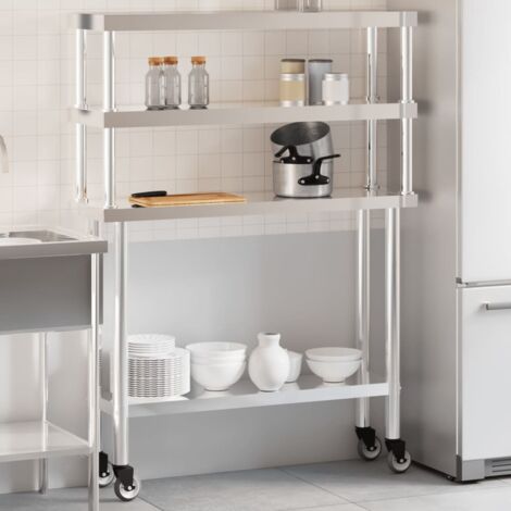 Kitchen Work Table with Overshelf 110x30x150 cm Stainless Steel vidaXL
