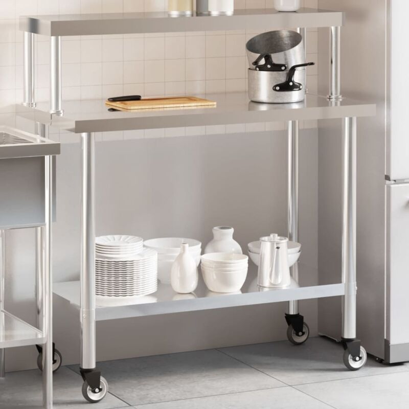 Vidaxl - Kitchen Work Table with Overshelf 110x55x120 cm Stainless Steel