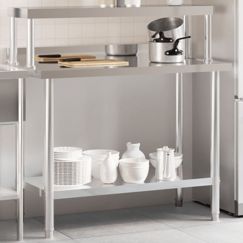 Vidaxl - Kitchen Work Table with Overshelf 110x55x120 cm Stainless Steel