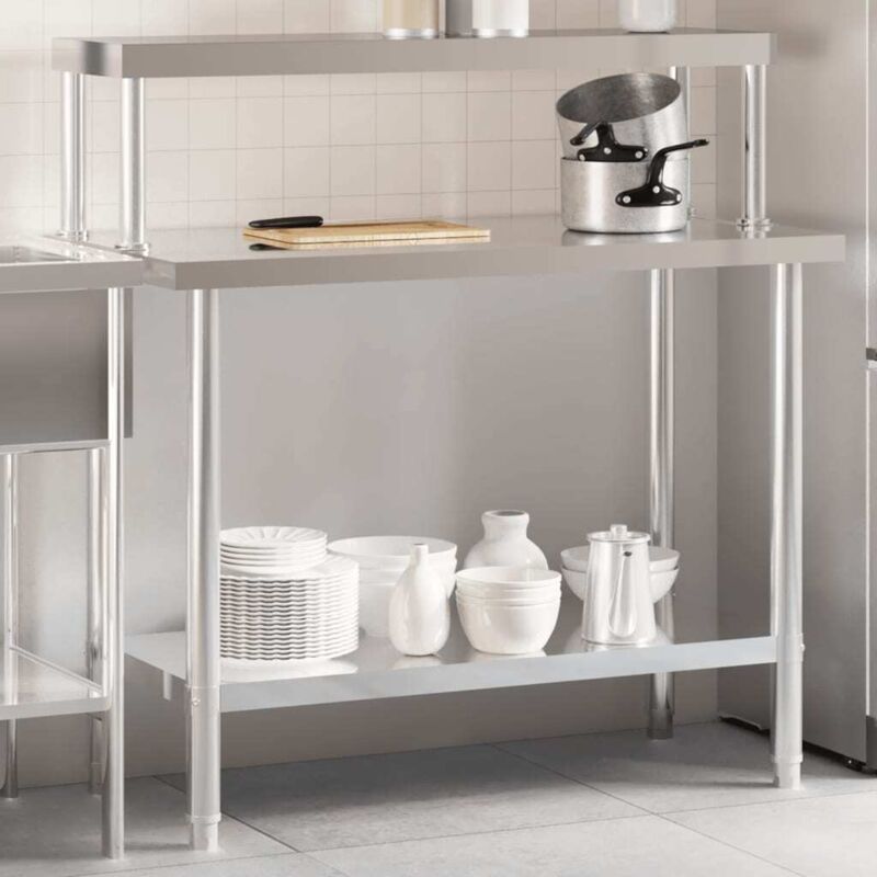 Kitchen Work Table with Overshelf 110x55x120 cm Stainless Steel vidaXL