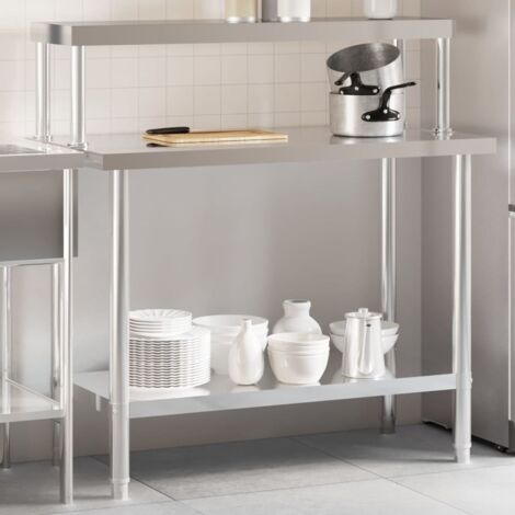 Kitchen Work Table with Overshelf 110x55x120 cm Stainless Steel vidaXL