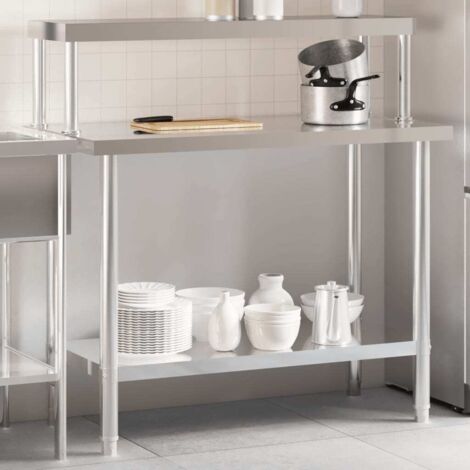 Kitchen Work Table with Overshelf 110x55x120 cm Stainless Steel vidaXL