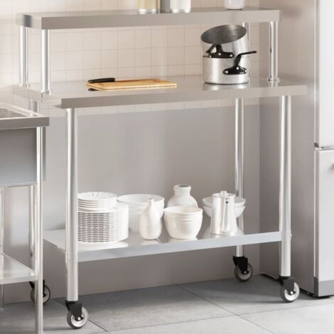 Kitchen Work Table with Overshelf 110x55x120 cm Stainless Steel vidaXL