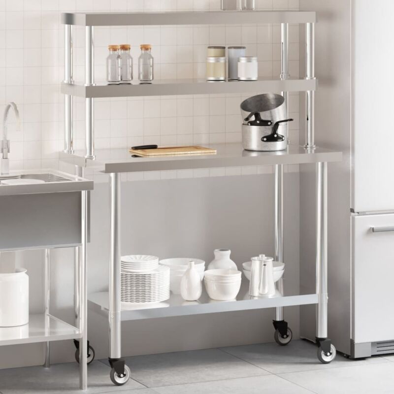 Vidaxl - Kitchen Work Table with Overshelf 110x55x150 cm Stainless Steel
