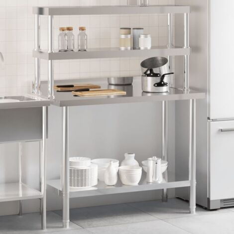 Kitchen Work Table with Overshelf 110x55x150 cm Stainless Steel vidaXL