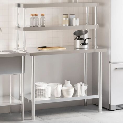 Kitchen Work Table with Overshelf 110x55x150 cm Stainless Steel vidaXL