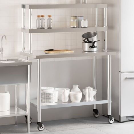 Kitchen Work Table with Overshelf 110x55x150 cm Stainless Steel vidaXL