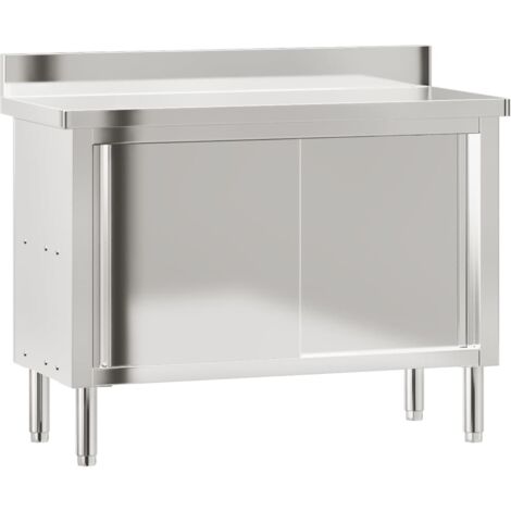 Kitchen Work Table with Sliding Doors Stainless Steel vidaXL