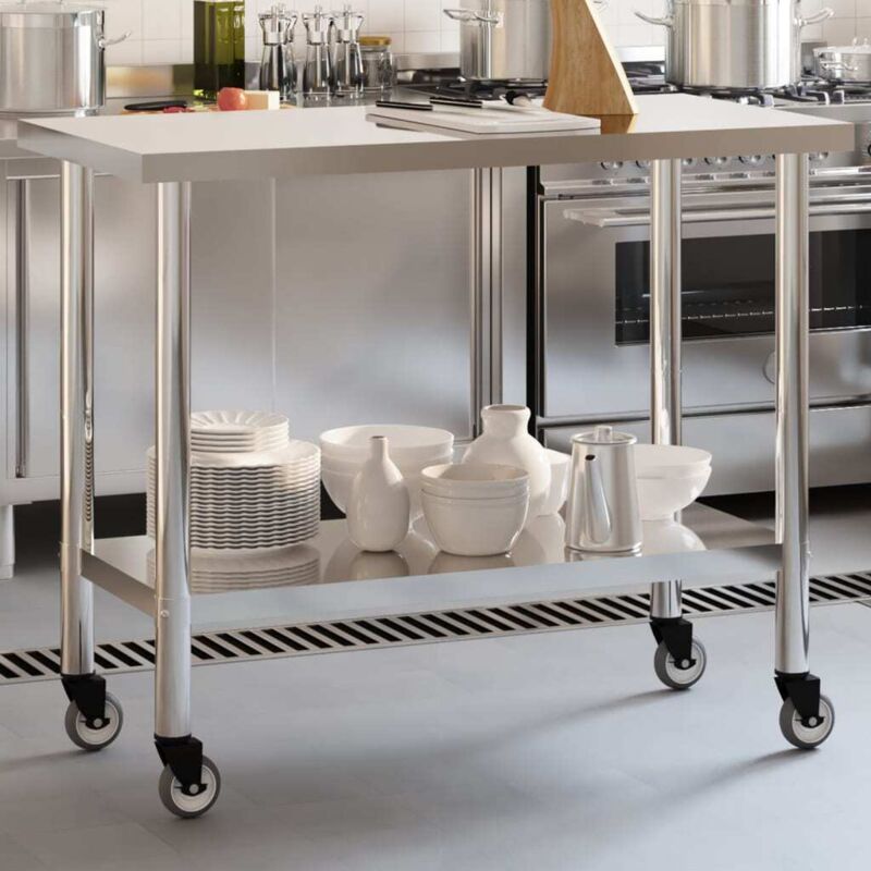 Vidaxl - Kitchen Work Table with Wheels 110x55x85 cm Stainless Steel