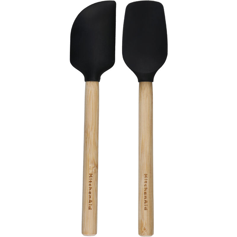 Kitchenaid - Lot de 2 mini spatules en bambou avec têtes en silicone résistantes à la chaleur et flexibles