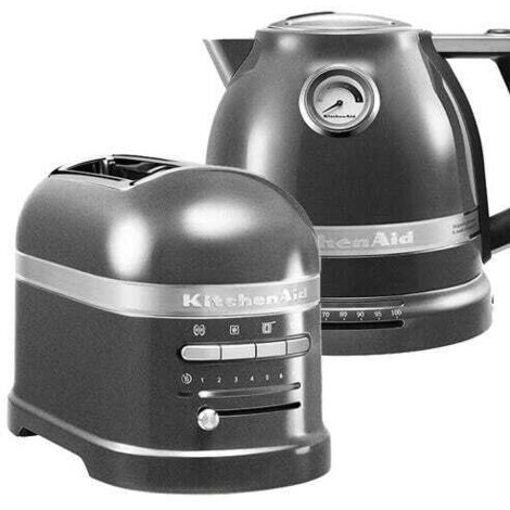 KitchenAid Artisan Medallion Silver 2 Slot Toaster and Kettle Set