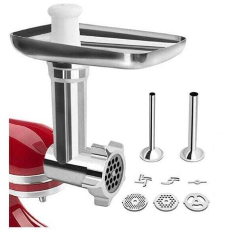ZVD KitchenAid Fleischwolf-Aufsatz, Fleischwolf-Aufsatz für KitchenAid Küchenmaschinen mit 3 Lochscheiben und 2 Einfüllrohren für den KitchenAid Artisan Fleischwolf