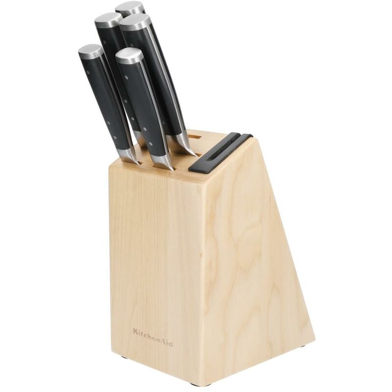 Image of Kitchenaid - gourmet Set di coltelli in acciaio giapponese da 5 pezzi con affilatoio e blocco in legno di betulla
