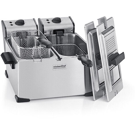 Kitchenchef – Friteuse électrique double 7L 4000W inox – Thermostat réglable – Zone froide pour huile durable – KCPFR70X