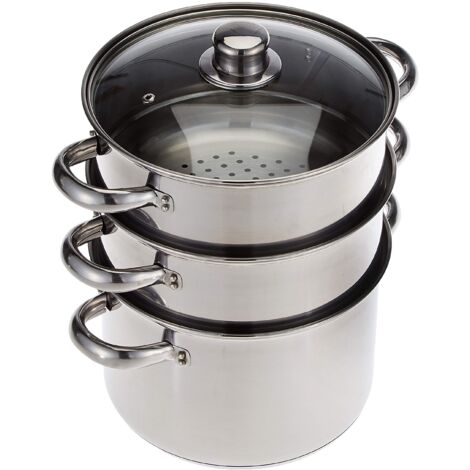 KitchenCraft 3 Pentole per la Cottura a Vapore di Alimenti Pentola per la Cottura a Vapore di Alimenti a 3 Livelli Sicura per l'induzione in Acciaio Inossidabile in Confezione Regalo 22cm, 9'' Argento