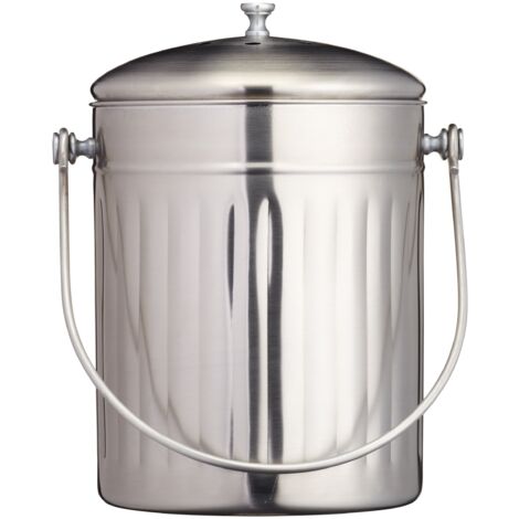 KitchenCraft Bidone per compost da cucina piccolo ad alta capacità, 5 litri (1 gallone) - Acciaio inossidabile
