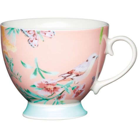 KitchenCraft China - Frühstücksbecher (400 ml), Design of Vögel of Pfirsich