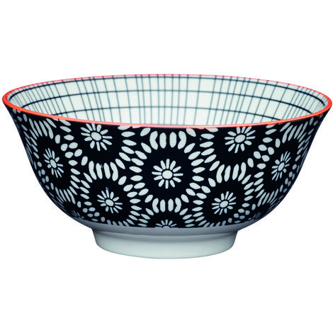 KitchenCraft ECMKCBOWL33SET - Set de bols de céramique avec motif floral deof marguerites monochromes, grès.