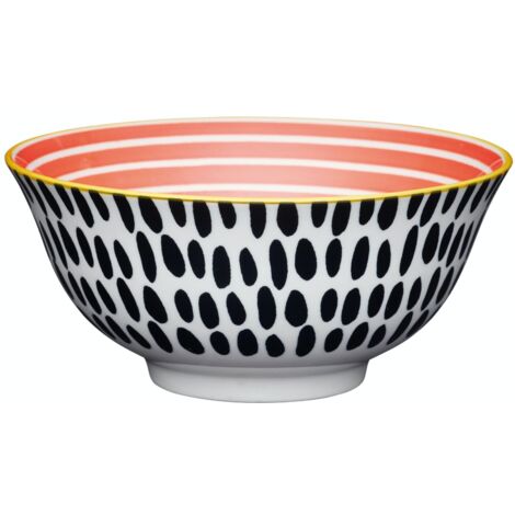KitchenCraft ECMKCBOWL34SET - Set de Schalen de Keramik mit Muster de Bürste und Streifen, Steingut.