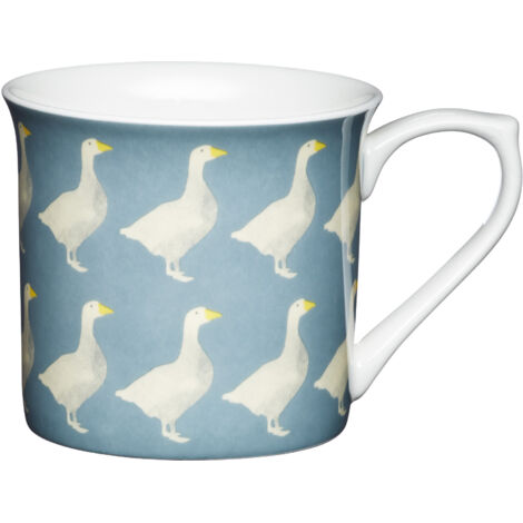 Kitchencraft feine Gänse 'geriffelt gemustert Bird Becher, 300 ml (Set of 4), Bone China, Blau/Grau, 11,5 x 8,5 x 8 cm