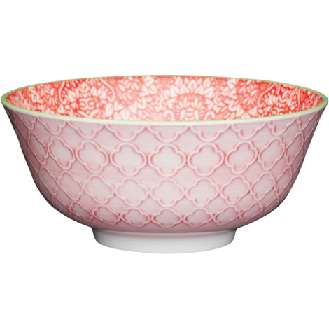 Kitchencraft Footed vintage-style floral-patterned cuencos, 15,5 cm (6 ") (Set de 4), cerámica, rojo/rosa, 15,5 x 15,5 x 7,5 cm