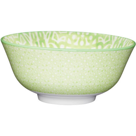 Kitchencraft Fußschalen mit Fliesenmuster, 15,5 cm (6 ") (Set of 4), Keramik, grün, 15,5 x 15,5 x 7,5 cm (5,5 x 15,5 x 7,5 cm)