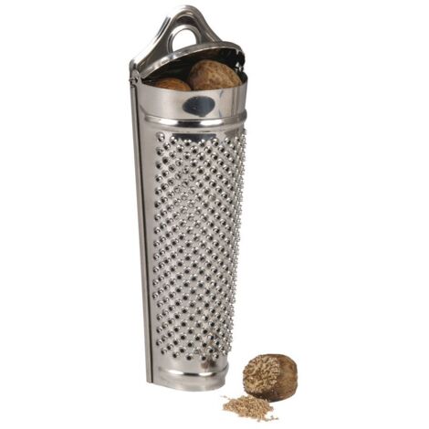 KitchenCraft - Grattugia da cucina de con contenitore, noce moscata e spezie, acciaio inox, colore argento