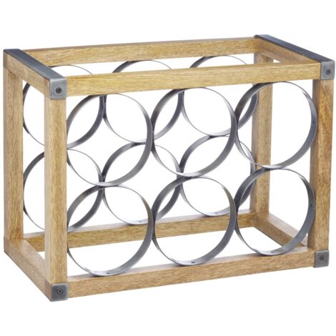 KitchenCraft Industrial Kitchen Portabottiglie di Vino da 6 Bottiglie Stile Vintage in Metallo / Legno, 24.5 x 17.5 x 34 cm (9.5” x 7” x 13.5”)