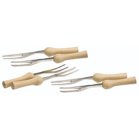 KitchenCraft Juego de 6 Tenedores de Soporte para Mazorcas de Maíz de Madera y Acero Inoxidable, 9,5 cm