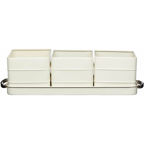 KitchenCraft Living Nostalgia Set di vaschette e vassoi per erbe da interno in metallo, mini giardino di erbe aromatiche di ispirazione vintage, 39 x 12 x 10 cm - Crema antico