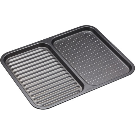KitchenCraft MasterClass Backblech mit 2 Fächern of Carbonstahl, 39 x 31 cm - Grau