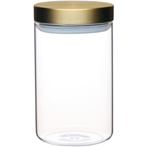 KitchenCraft MasterClass Gläser de Vorratsgläser aus Glas mit luftdichtem Verschluss und Deckel de Edelstahl, Transparent, 1 L