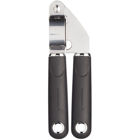 KitchenCraft MasterClass Knoblauchschneider mit ergonomischem Soft-Touch-Griff, Edelstahl, 17,5 cm - Schwarz/Silber