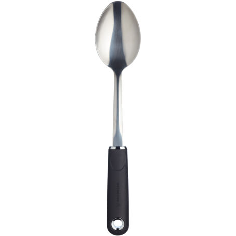 KitchenCraft MasterClass Kochlöffel mit ergonomischem Griff und Kopf of Edelstahl, 33,5 cm - Schwarz &amp Silber