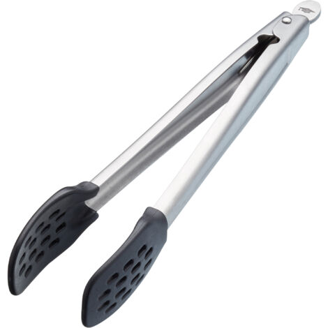 KitchenCraft MasterClass Küchenzange de, Ideal für Grills und Buffets, Nylonspitze, Metallgriff, 28 cm - Schwarz/Silber