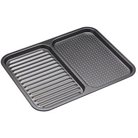 KitchenCraft MasterClass Plaque de four à 2 compartiments of Carbon Steel, 39 x 31 cm - Gris