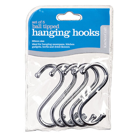 KitchenCraft Pack of Five 8cm Chrome Plated 'S' Hooks