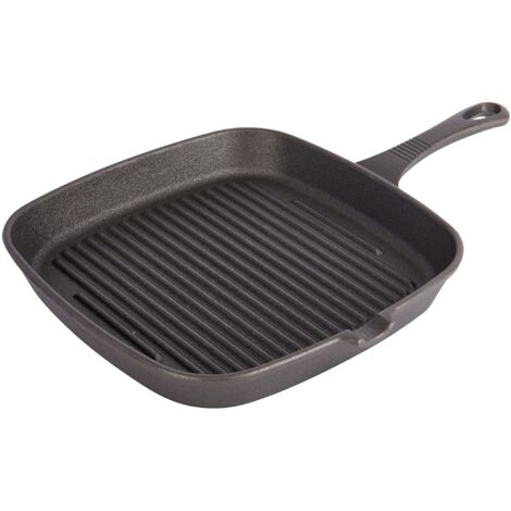 KitchenCraft Padella per grigliare in ghisa de Fornello a induzione, piastra per grigliare con scanalature, quadrata, 23 cm - Nero