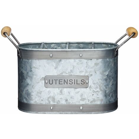 KitchenCraft Portautensili industriale da cucina in acciaio zincato, 27,5 x 11 x 17 cm (11" x 4,5" x 6,5")