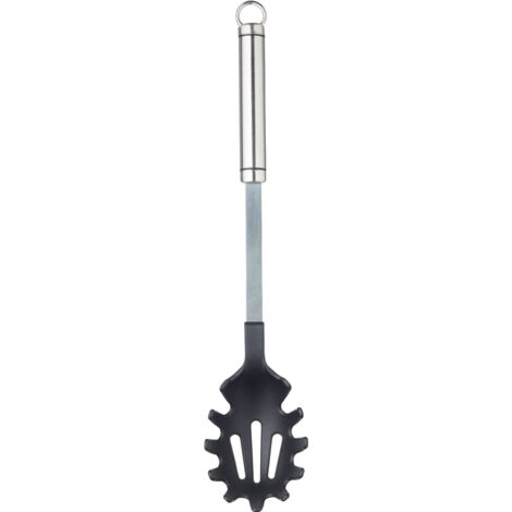 KitchenCraft Professional - Cucchiaio per spaghetti, testa in nylon antiaderente, acciaio inox, argento e nero, 35 cm