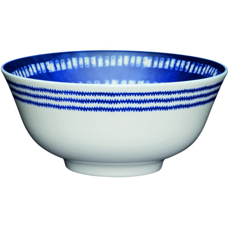 Kitchencraft Schalen mit Fuß im mediterranen Kachelmuster, 15,5 cm (6 ") (Set of 4), Keramik, blau/weiß, 15,5 x 15,5 x 7,5 cm (5,5 x 15,5 x 7,5 x 4), Keramik, blau/weiß, 15,5 x 15,5 x 7,5 cm (5,5 x 15