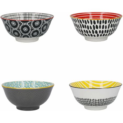 KitchenCraft Set de 4 Ciotole de Cereali de Ceramica in Scatola de Regalo, Ciotole per Gelato, Zuppa e Altro, Design "Monochrome" 15 cm, 240ml