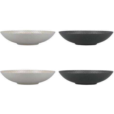 KitchenCraft Set de 4 ciotole per pasta de Gres smaltato senza piombo e goffrato grigio/nero in scatola de Regalo 22cm