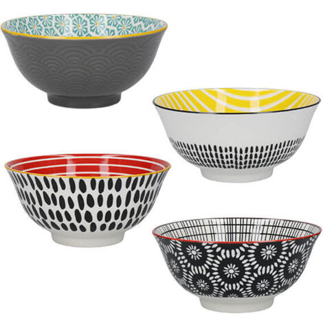 KitchenCraft Set of 4  Monochrome Design Ceramic Bowls
