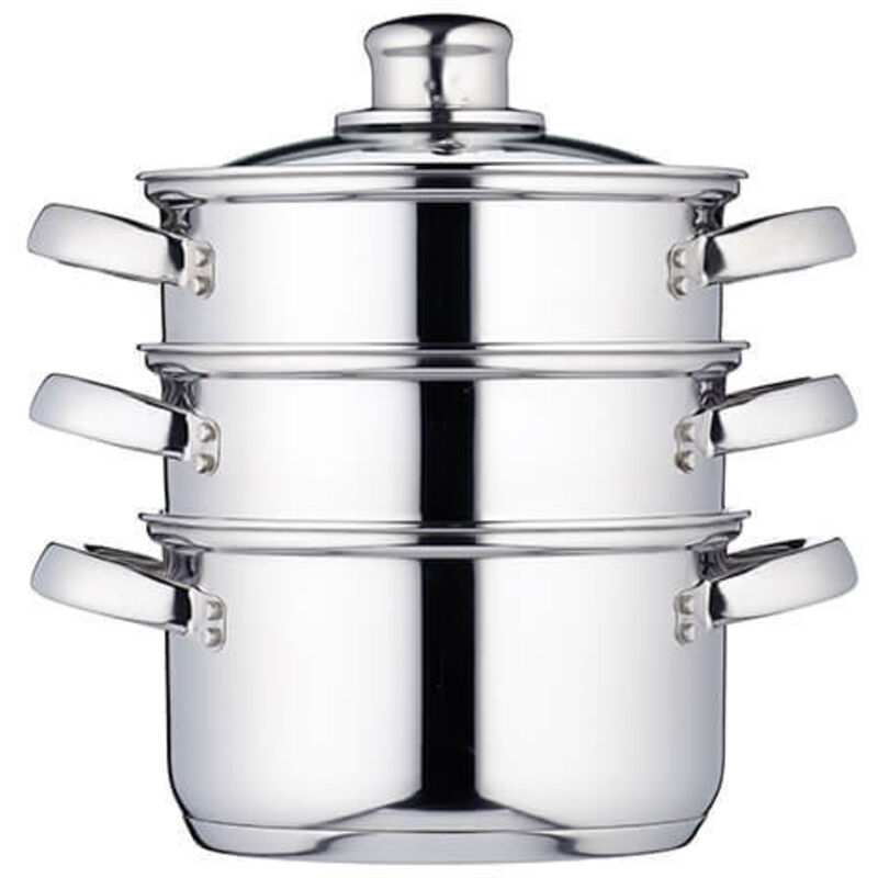 KitchenCraft Stainless Steel Three Tier Steamer 16cm (6"), Gift Boxed in Mid Grey