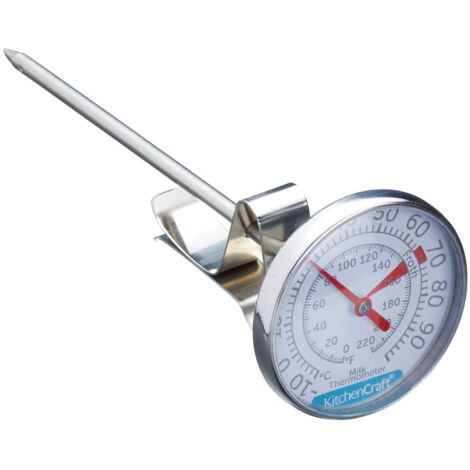 KitchenCraft Termómetro para Leche, Gadget de Cocina de Acero Inoxidable, Plata