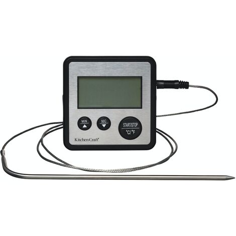 KitchenCraft Thermometer de Fühler mit Digital Timer de Edelstahl, 8 x 8 x 2 cm