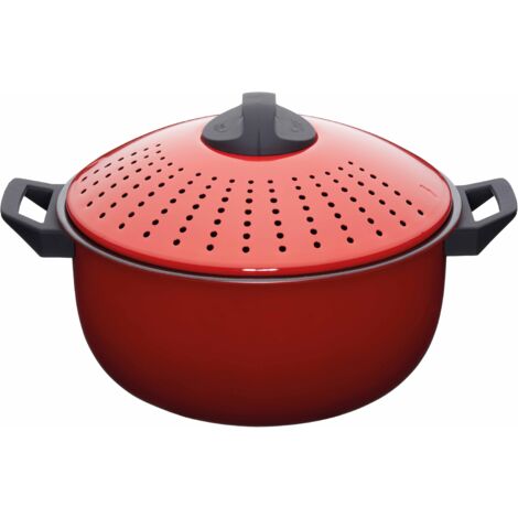 KitchenCraft: Welt der Aromen - Großer Nudelkocher mit Deckelsieb, rot, 4 Liter