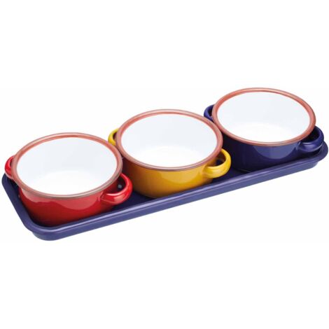 KitchenCraft: World of Flavours, Ciotole per snack con vassoio, ceramica, set di 3 pezzi, 11 cm