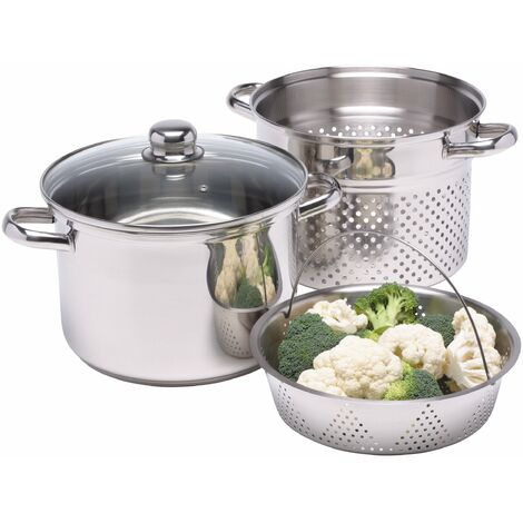 KitchenCraft World of Flavours - Cuocipasta con colino e cestello per la cottura a vapore, confezione regalo, cuocipasta a induzione, acciaio inox, 4L